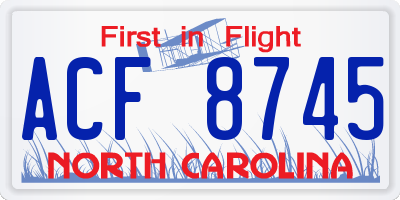 NC license plate ACF8745