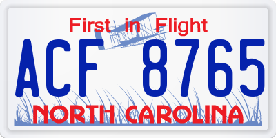 NC license plate ACF8765