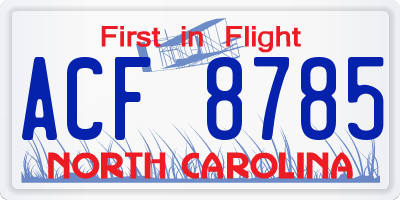 NC license plate ACF8785