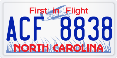 NC license plate ACF8838