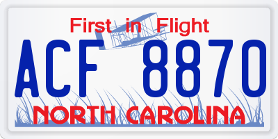NC license plate ACF8870