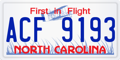 NC license plate ACF9193