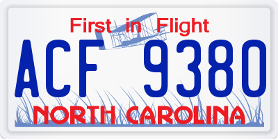NC license plate ACF9380