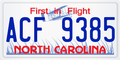 NC license plate ACF9385