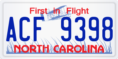 NC license plate ACF9398