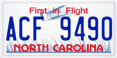NC license plate ACF9490
