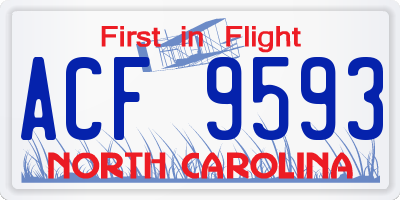NC license plate ACF9593