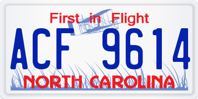 NC license plate ACF9614