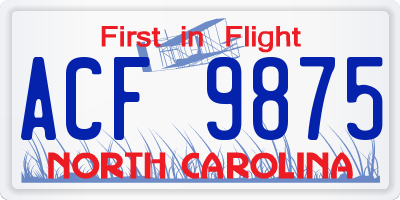 NC license plate ACF9875