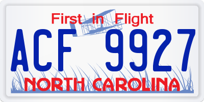NC license plate ACF9927