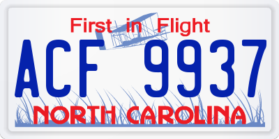 NC license plate ACF9937