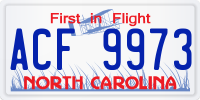 NC license plate ACF9973