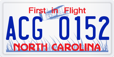 NC license plate ACG0152