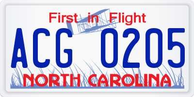 NC license plate ACG0205