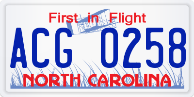 NC license plate ACG0258