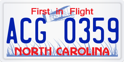 NC license plate ACG0359
