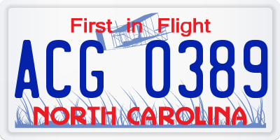NC license plate ACG0389