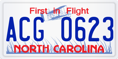 NC license plate ACG0623