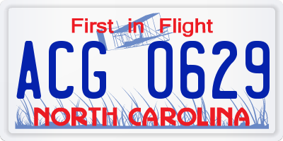 NC license plate ACG0629