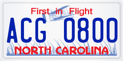 NC license plate ACG0800