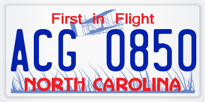 NC license plate ACG0850