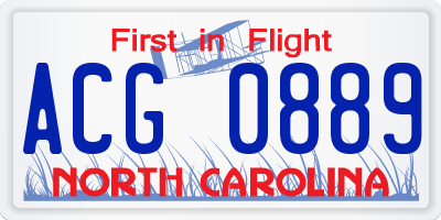 NC license plate ACG0889