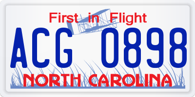 NC license plate ACG0898