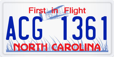 NC license plate ACG1361