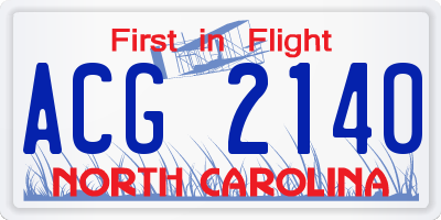NC license plate ACG2140