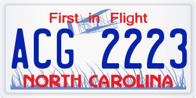 NC license plate ACG2223