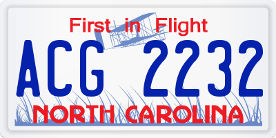 NC license plate ACG2232