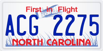 NC license plate ACG2275