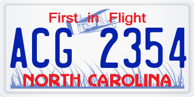 NC license plate ACG2354