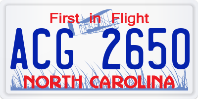 NC license plate ACG2650