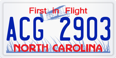 NC license plate ACG2903