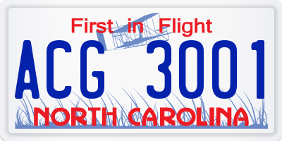 NC license plate ACG3001