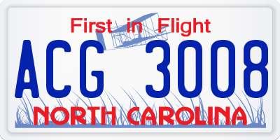 NC license plate ACG3008