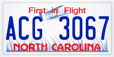NC license plate ACG3067