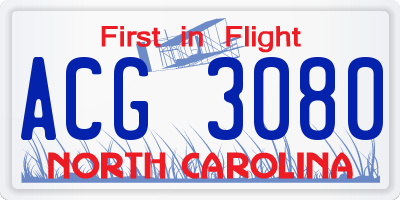 NC license plate ACG3080