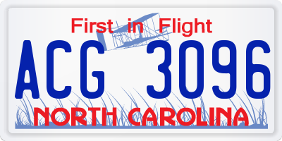 NC license plate ACG3096