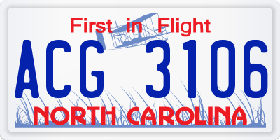 NC license plate ACG3106