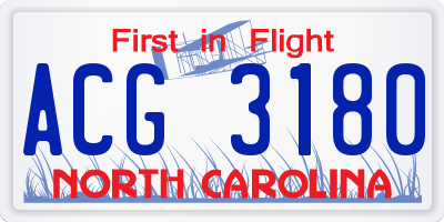 NC license plate ACG3180