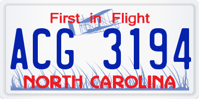 NC license plate ACG3194
