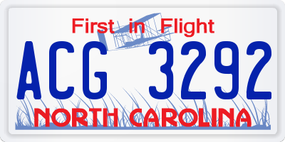 NC license plate ACG3292