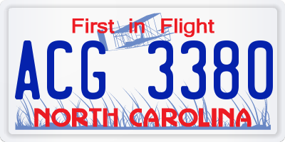 NC license plate ACG3380