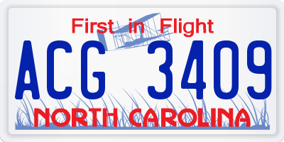 NC license plate ACG3409