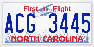 NC license plate ACG3445