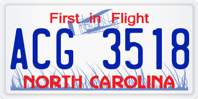 NC license plate ACG3518