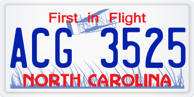 NC license plate ACG3525