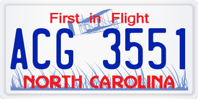 NC license plate ACG3551